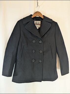 US Navy Pea Coat Womens 8R Black Wool Military DLA Quarterdeck Collection